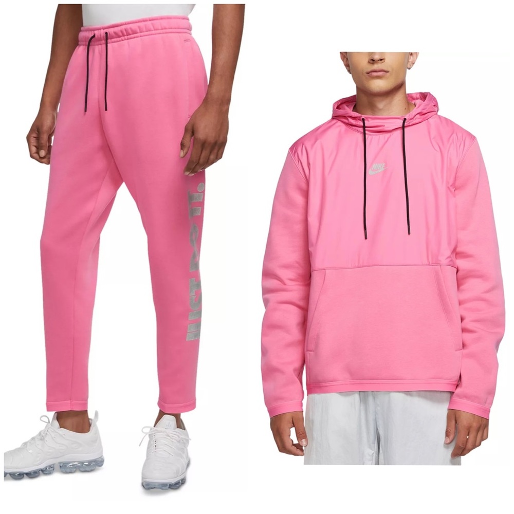 NIKE Sportswear Rare Pink Reflective Nylon Just Do It Logo Hoodie/Jogger Set S